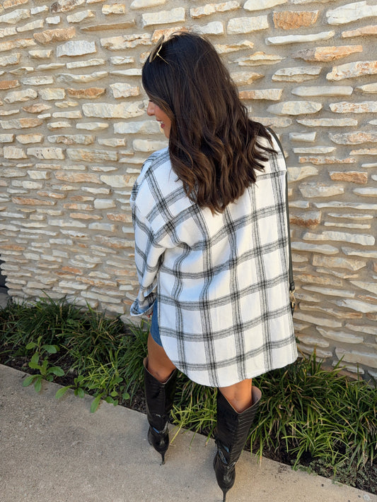 Front Pocketed High and Low Plaid Jacket